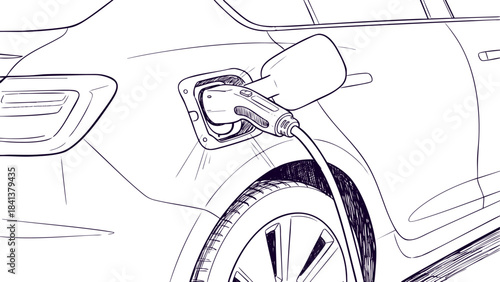 Electric car charging line art illustration