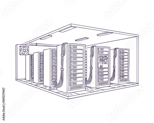 Server room line art illustration