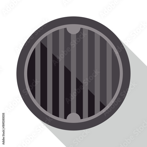 Round metal street manhole cover or sewer grate with stripes in a flat design style