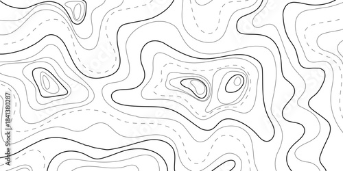 Map of topographic relief lines, illustration of relief contour Topographic landscape surface Concept of conditional geography scheme, terrain path Editable stroke Abstract ocean relief vector texture