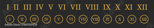 Ancient Roman numeral set with abstract, decorative, and historic characters, isolated icons and illustrations, vector typography and graphic elements