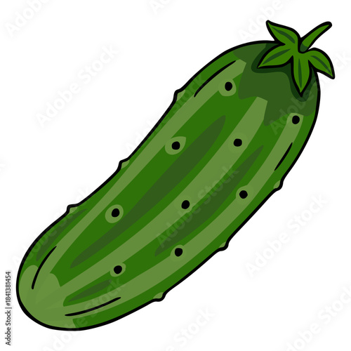 A vibrant cartoon-style vector illustration of a single, plump green cucumber with textured skin and a distinct stem, perfect for food-related designs.