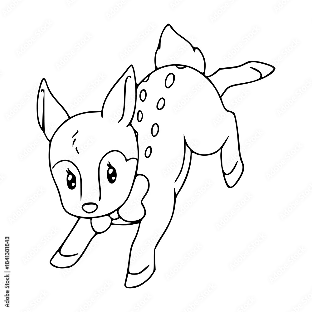 Fototapeta premium cute cartoon fawn or deer outline drawing