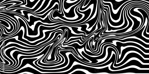 Wavy and swirled brush strokes vector seamless pattern. Bold curved lines and squiggles ornament. Seamless horizontal banner with doodle bold lines. Black and white wallpaper..