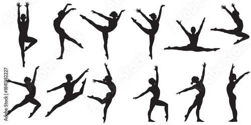 Collection of gymnast various poses silhouette
