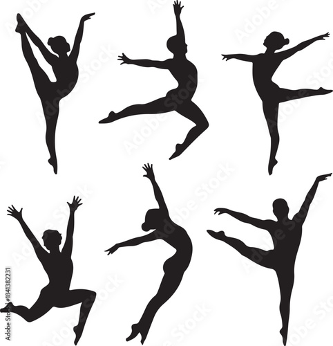 Collection of gymnast various poses silhouette