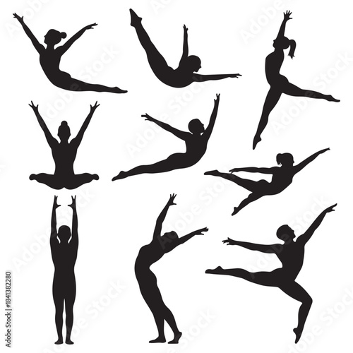 Collection of gymnast various poses silhouette
