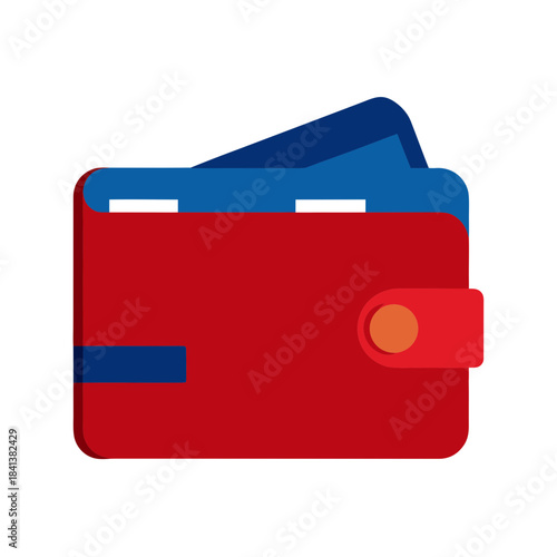 red wallet with blue cards, flat design clip art preview