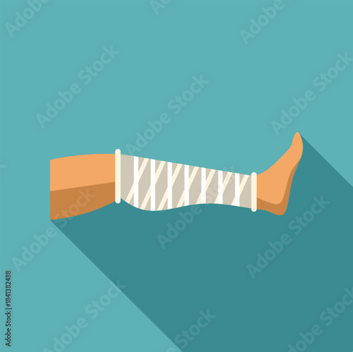 Human leg showing a wound wrapped with white bandage for first aid and treatment