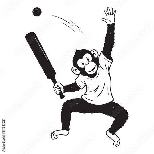 Funny cartoon panda cricket batsman ready to hit the ball