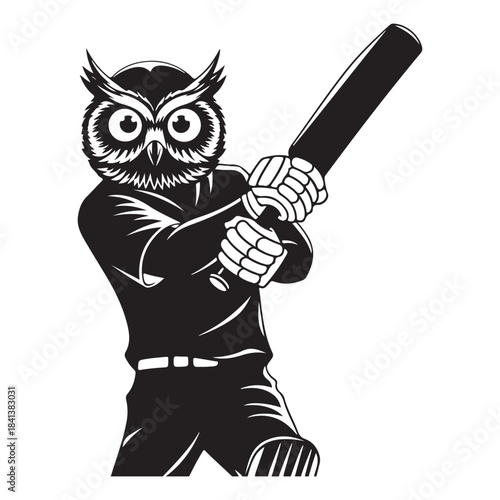 Funny cartoon panda cricket batsman ready to hit the ball