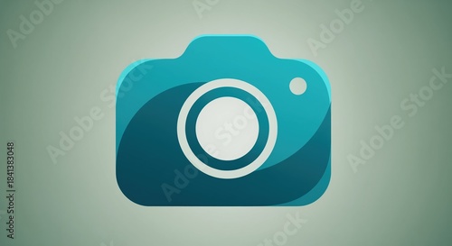 Flat design camera icon in turquoise and teal shades on soft gradient background. Perfect for photography apps, websites, social media, creative projects, and digital design work.