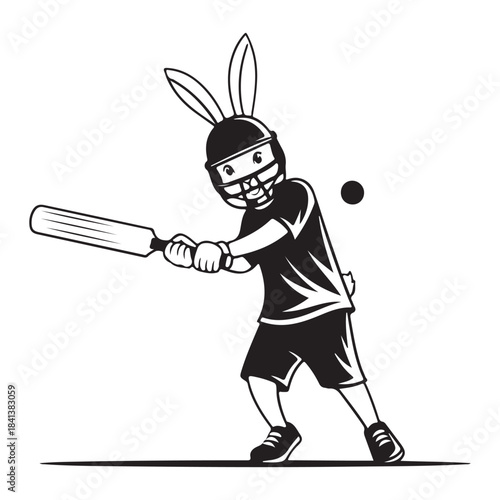 Funny cartoon panda cricket batsman ready to hit the ball
