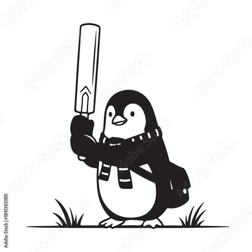 Funny cartoon panda cricket batsman ready to hit the ball