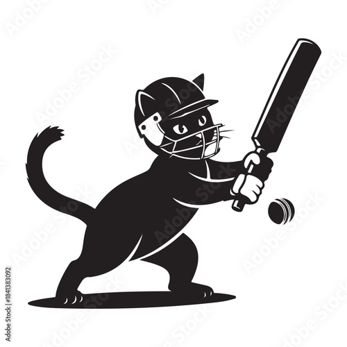 Funny cartoon panda cricket batsman ready to hit the ball