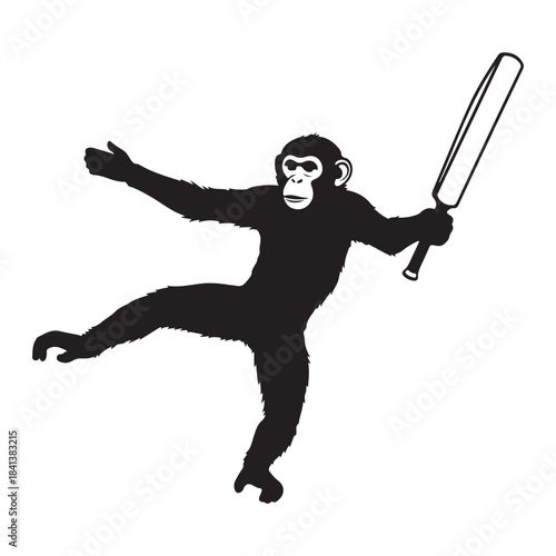 Funny cartoon panda cricket batsman ready to hit the ball