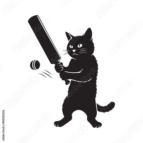 Funny cartoon panda cricket batsman ready to hit the ball
