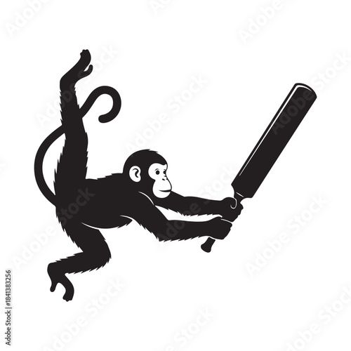 Funny cartoon panda cricket batsman ready to hit the ball