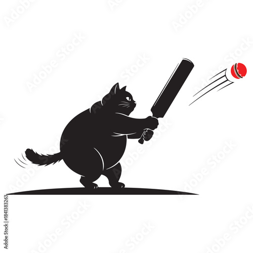 Funny cartoon panda cricket batsman ready to hit the ball