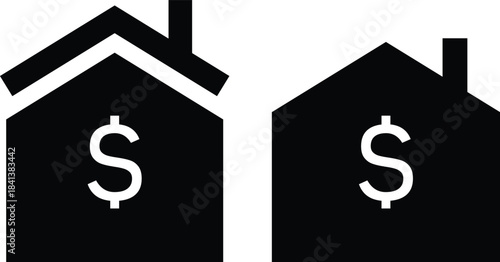 house with dollar icon. Real estate finance symbols. Property investment graphic design. Property Investment Icons. Home finance and valuation signs
