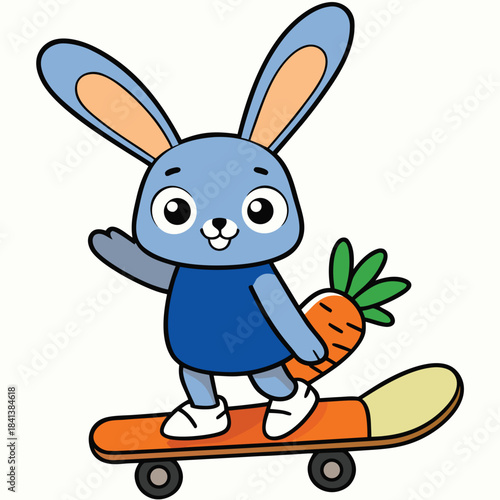 An adorable fluffy rabbit sitting in a lush green field while nibbling on a fresh orange carrot