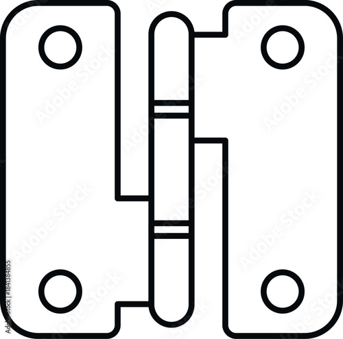Hardware hinge creating a joint between two plates, shown as a simple outline icon