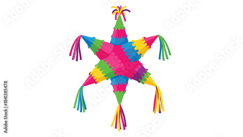 Colorful star shaped piata with tassels on for party decoration