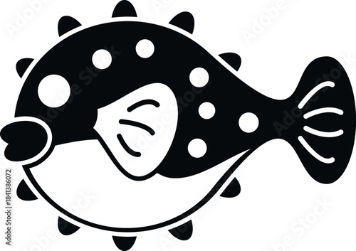 Pufferfish silhouette icon with spots and spikes in a simple flat style