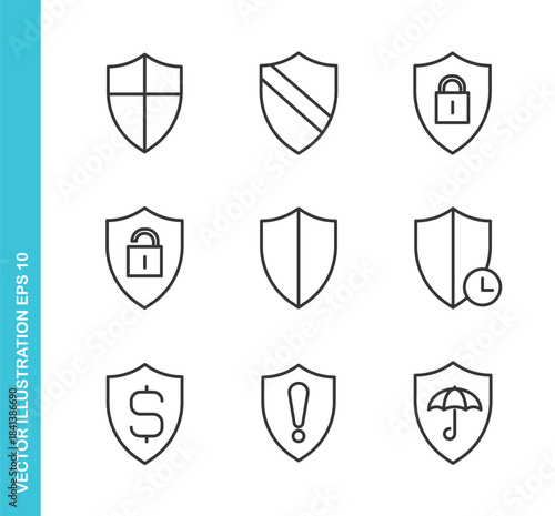 Set of Shield Icons. Thin Line Symbol Elements Collection