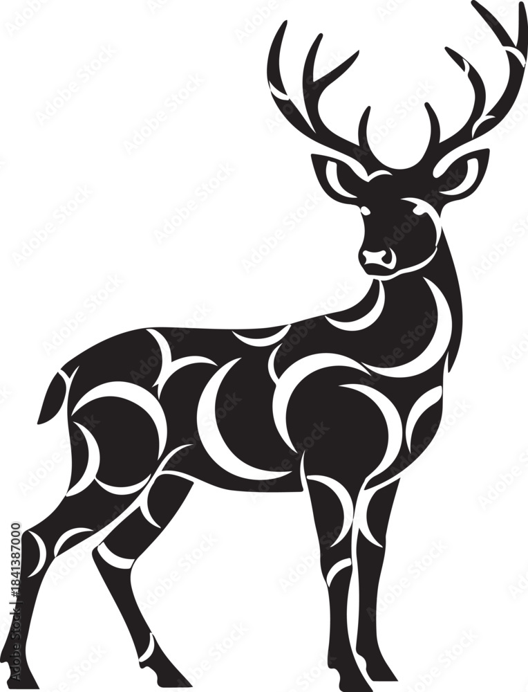 Obraz premium Deer Silhouette With Abstract Swirl Pattern vector