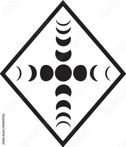 Diamond shape with moon phases in cross pattern Keywords: moon phases, crescent moon, full moon