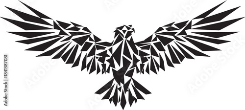 Geometric eagle with outstretched wings on white background Keywords: eagle, bird, hawk, falcon
