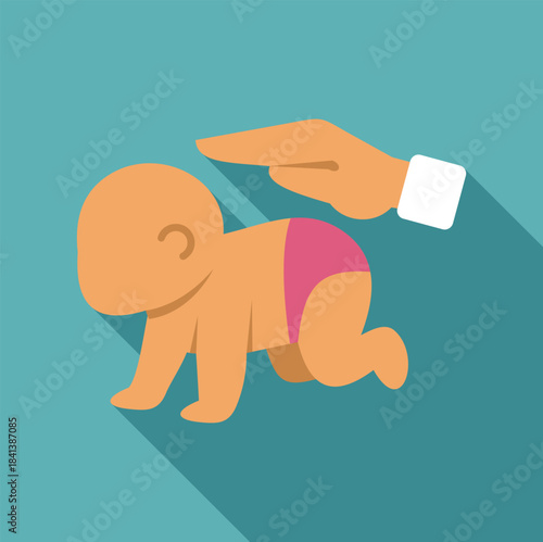 Hand hovering over a crawling baby, symbolizing protection and care