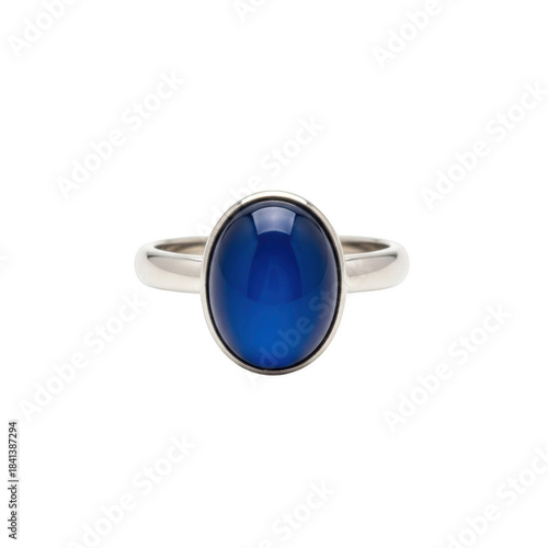 Silver ring with oval blue mood stone jewelry