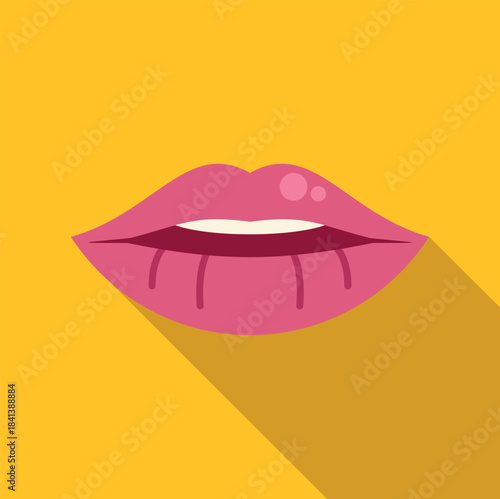 Pink lips icon on a solid yellow background with a long shadow