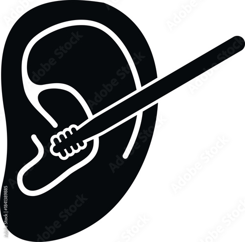 Human ear being cleaned with a cotton swab, representing personal hygiene