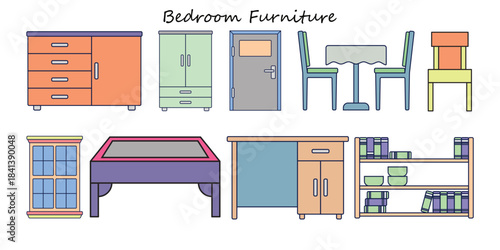 Collection of home and furniture line icons . Line icons furniture on transparent background with editable stroke. 