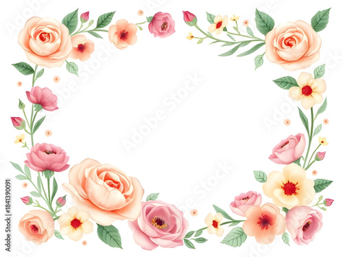 Wallpaper Mural pink roses border frame, floral frame roses, romantic rose wreath frame, pink rose corner frame, elegant floral roses, wedding card rose frame, soft pastel rose frame, botanical rose illustration, flo Torontodigital.ca