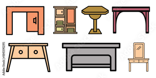 Collection of home and furniture line icons . Line icons furniture on transparent background with editable stroke. 