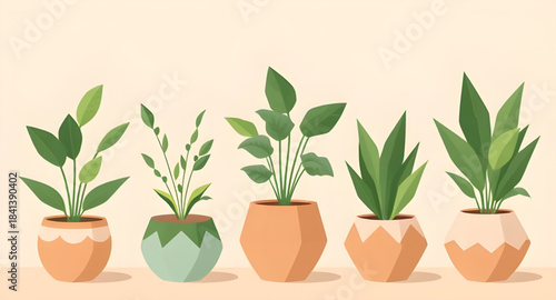 indoor plant pot vector illustration set, botanical greenery in pots artwork, decorative houseplants vector graphics, modern interior plant illustration, potted greenery home decor art, green foliage 