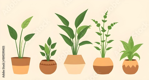 potted plant vector set for interior, indoor plant pot illustration collection, decorative greenery in pots vector, botanical houseplant artwork pack, modern plant pot design illustration, green folia