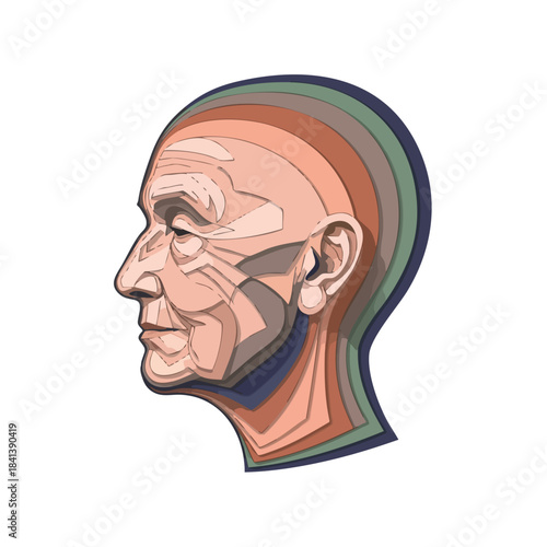 An intricate, layered profile illustration of an older individual's head, rendered in subtle hues, visually symbolizing depth of thought and the passage of time.
