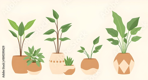 set of decorative plants in pots, indoor houseplants vector illustration, plant pot collection artwork, botanical potted plant illustration pack, green plants pot vector design, modern indoor plant cl