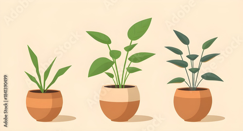 set of indoor plants in pots illustration, potted houseplants vector art, decorative plant pot collection, green plants pot illustration set, botanical potted plant vector graphics, modern indoor plan
