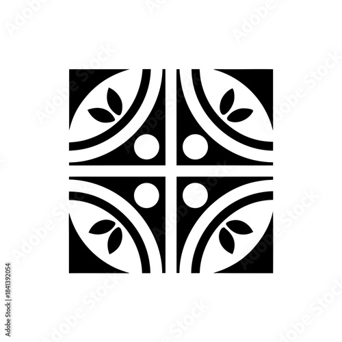 Floral square pattern with circles and leaves on transparent background silhouette