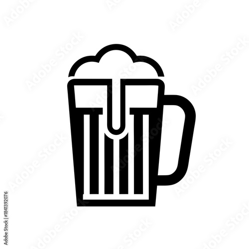 A simple black and white beer mug illustration on transparent background silhouette