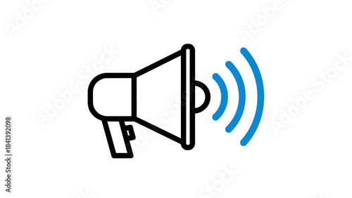 Vector illustration of a megaphone with sound waves emanating, representing announcements, promotions, or public speaking