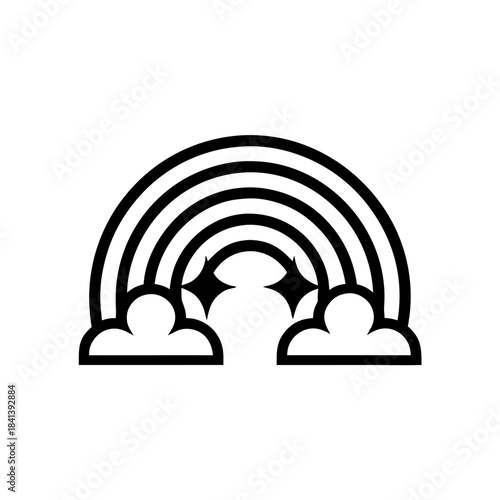 Illustration of rainbow with clouds and stars on transparent background silhouette