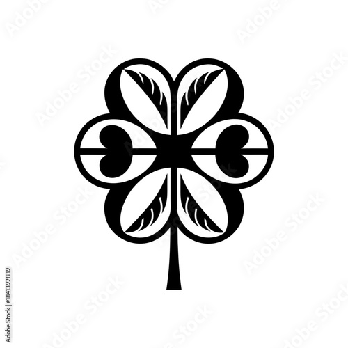 Stylized flower with six petals and stem on transparent background silhouette