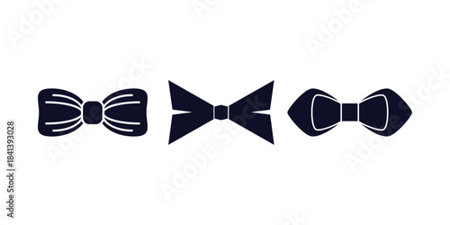 Bow tie silhouettes set vector illustration isolated on white background elegant fashion accessory design perfect for clothing branding formal event or decorative art